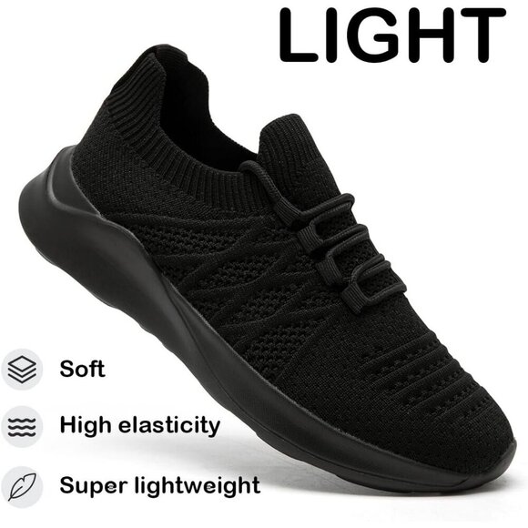 Womens Running Shoes Walking Tennis Sneakers Slip on Gym Workout Black Mesh - Picture 3 of 6